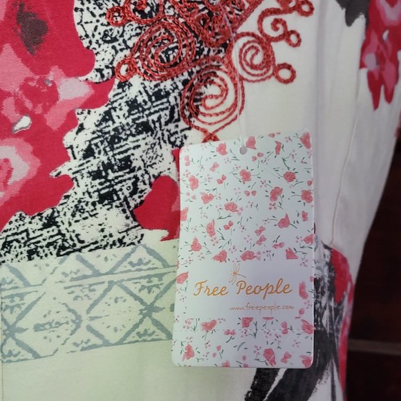 NWT Free People 100% Cotton Embroidered Red Combo Dress, Size 10 (M) - Picture 9 of 10
